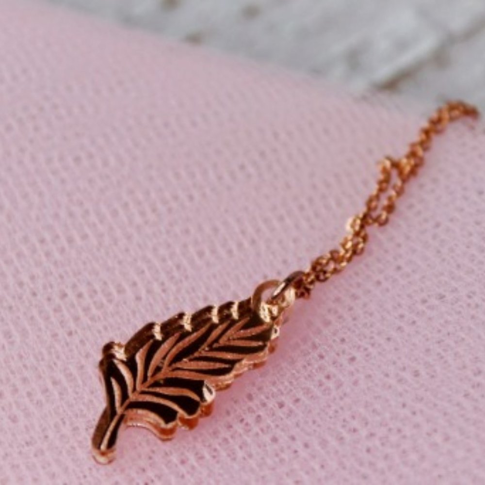 Leaf Necklace - Rose Gold Acrylic Pendant with 18 inch Rose Gold Chain